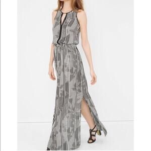New WHBM Sleeveless Stripe Black White Keyhole Slit Maxi Dress | 2